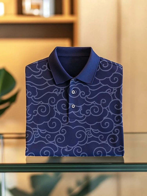 Men's Business Casual Cloud Logo Button Short Sleeve Polo Shirt