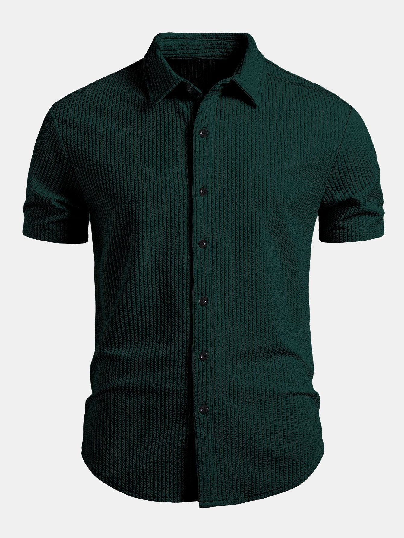 Muscle Fit Ribbed Button Up Shirt
