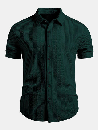 Muscle Fit Ribbed Button Up Shirt