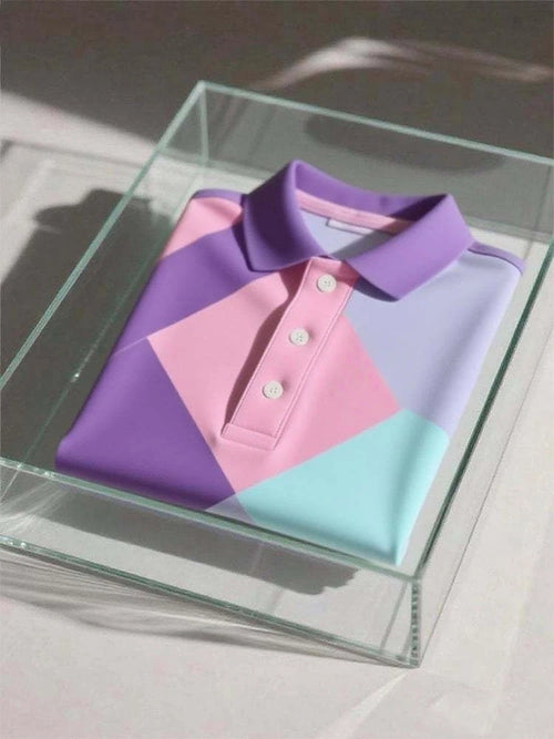 Men's Business Casual Logo Button Short Sleeve Polo Shirt