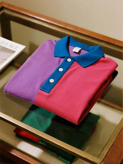 Men's Business Casual Contrast Button Short Sleeve Polo Shirt
