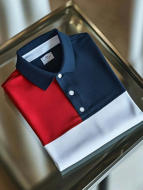 Men's Business Casual Logo Button Short Sleeve Polo Shirt