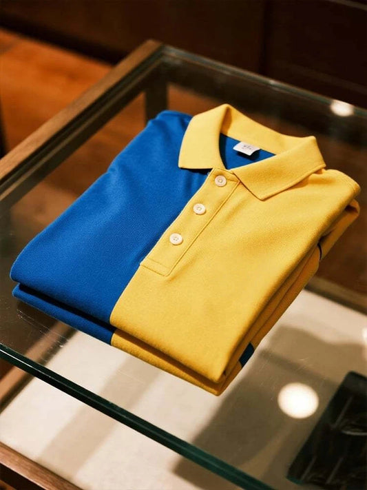 Men's Business Casual Contrast Button Short Sleeve Polo Shirt