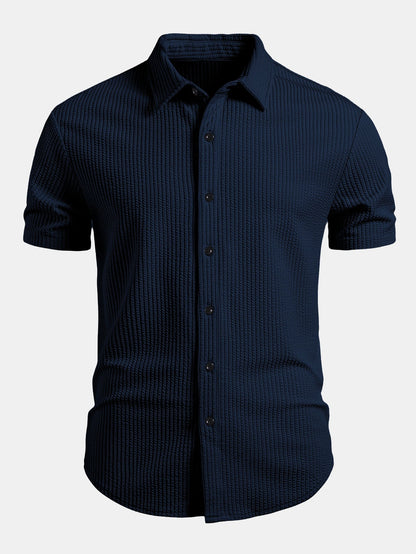 Muscle Fit Ribbed Button Up Shirt