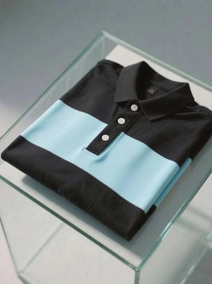 Men's Business Casual Logo Button Short Sleeve Polo Shirt