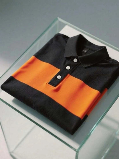 Men's Business Casual Logo Button Short Sleeve Polo Shirt