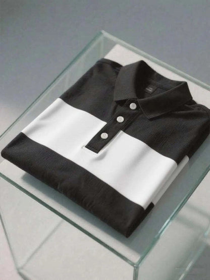 Men's Business Casual Logo Button Short Sleeve Polo Shirt
