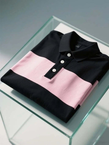 Men's Business Casual Logo Button Short Sleeve Polo Shirt