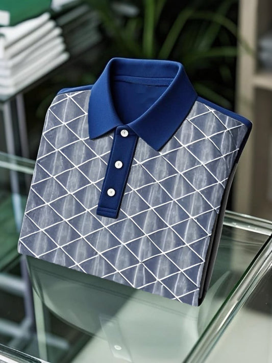 Men's Business Casual Logo Button Short Sleeve Polo Shirt