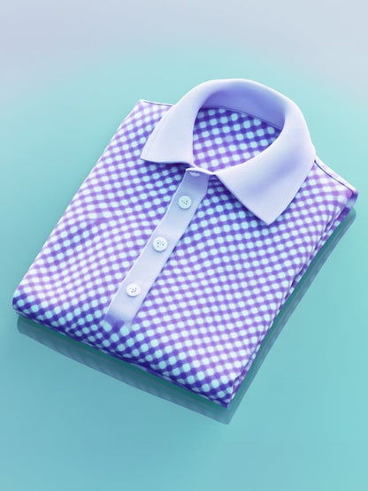 Men's Business Casual Plaid Logo Button Short Sleeve Polo Shirt