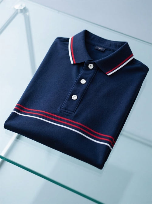 Men's Business Casual Logo Button Short Sleeve Polo Shirt