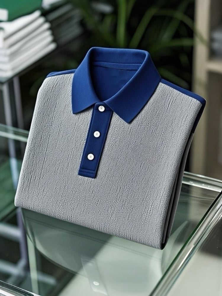 Men's Business Casual Logo Button Short Sleeve Polo Shirt