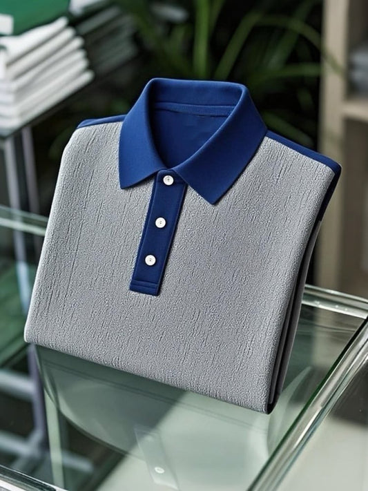 Men's Business Casual Logo Button Short Sleeve Polo Shirt