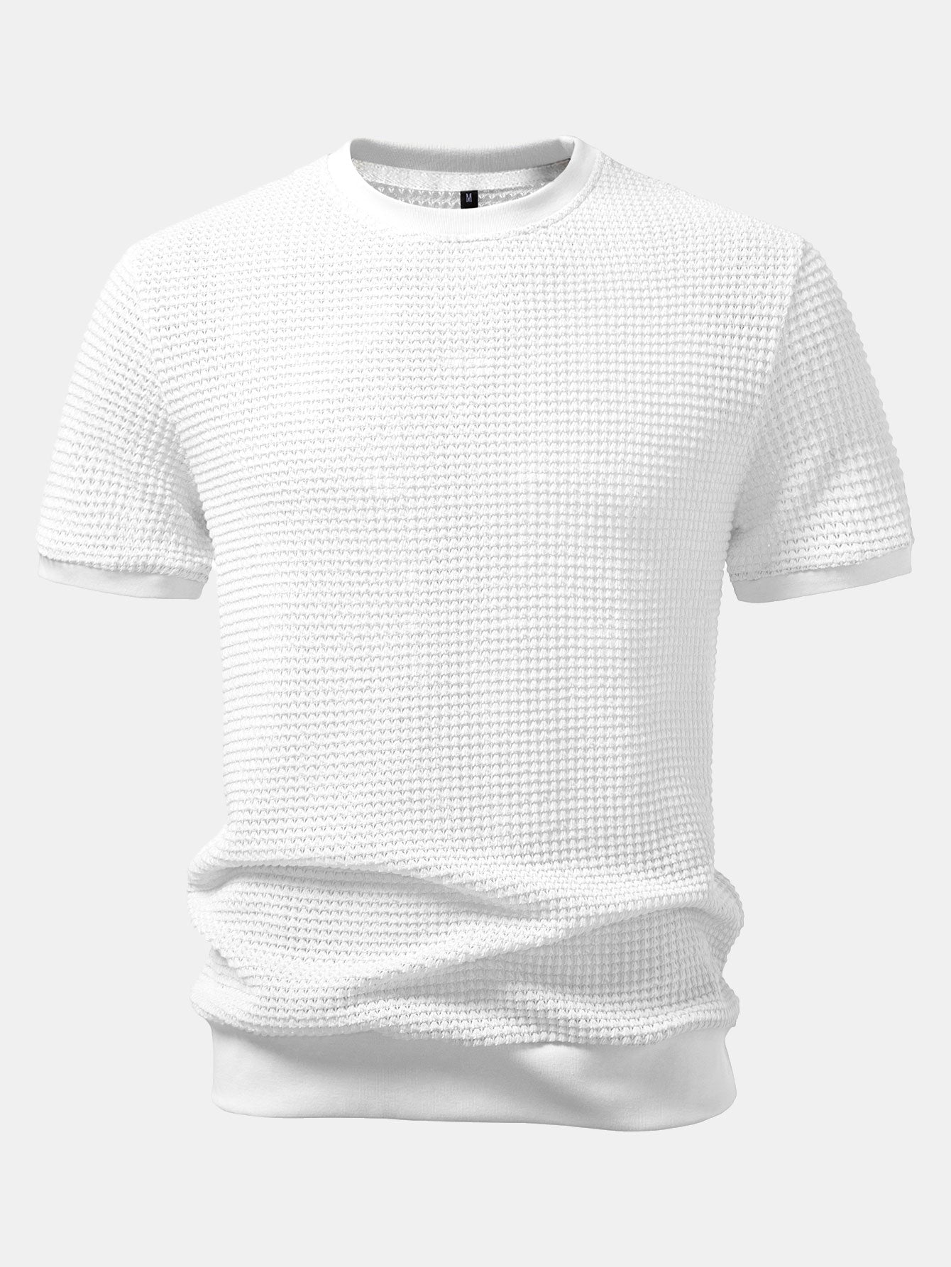 Short-Sleeve Waffle Ribbed Hem T-Shirt