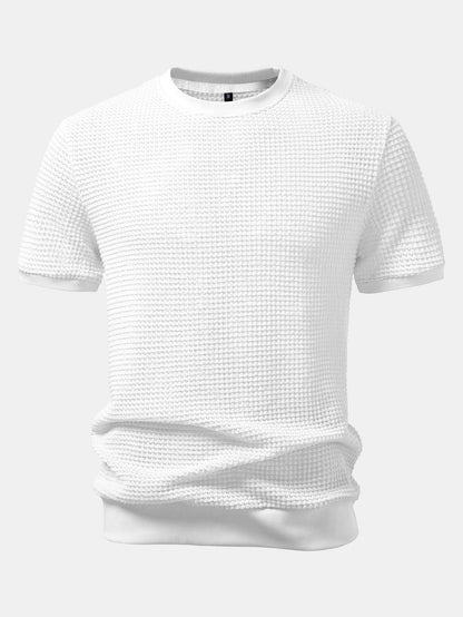 Short-Sleeve Waffle Ribbed Hem T-Shirt