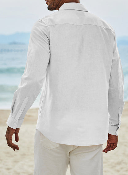 JMIERR Mens Cotton Linen Button Down Shirt Casual Stylish Long Sleeve Business Dress Shirts