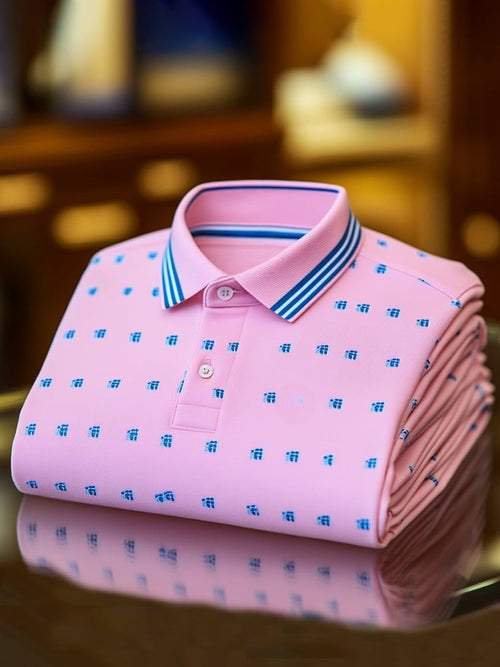 Men's Classic Business Logo Button Short Sleeve Polo Shirt
