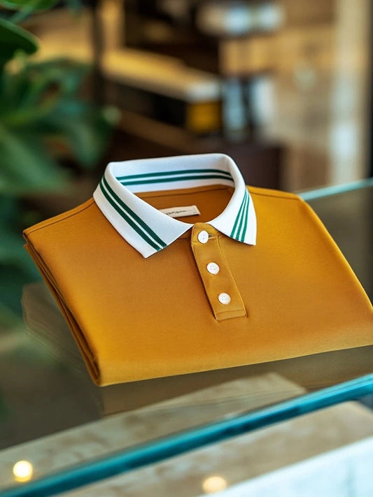 Men's Business Casual Logo Button Short Sleeve Polo Shirt