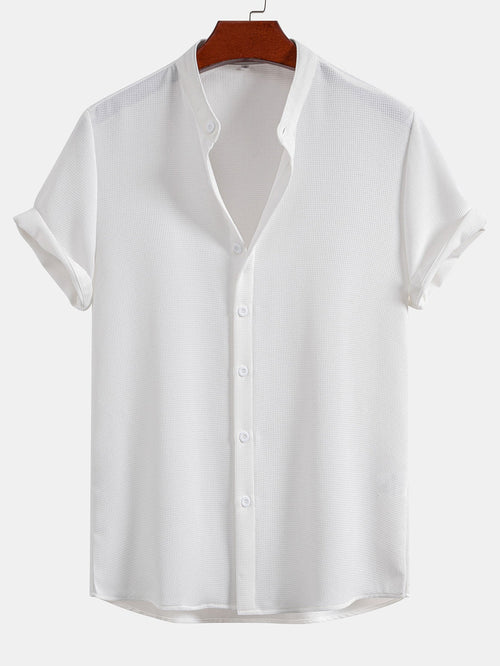 Waffle Textured Stand Collar Shirt