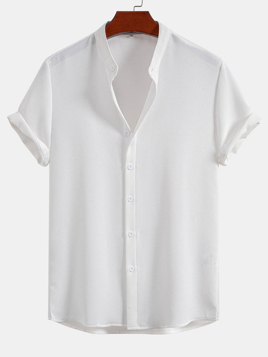 Waffle Textured Stand Collar Shirt