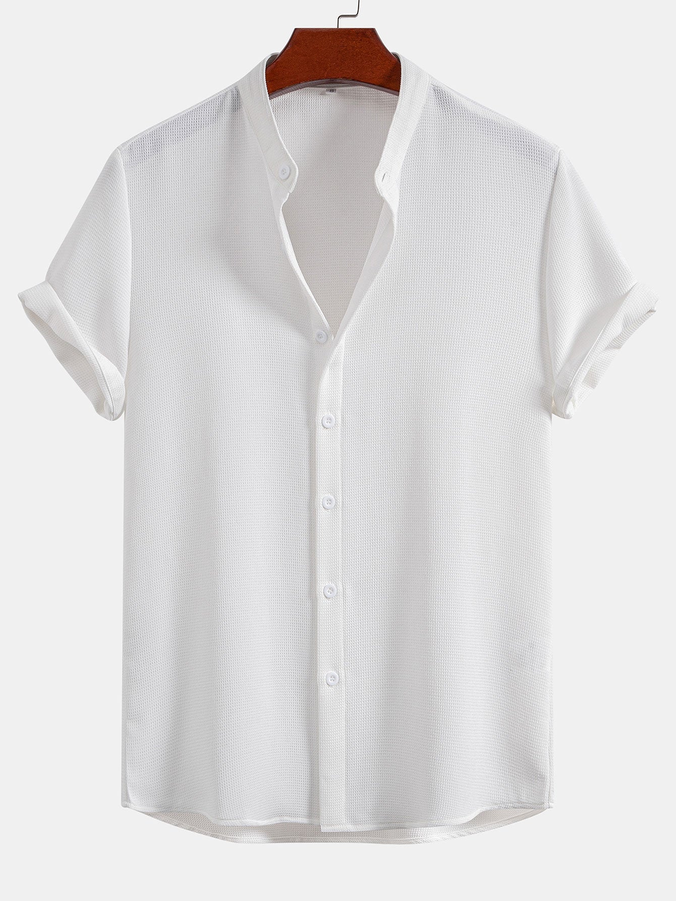 Waffle Textured Stand Collar Shirt