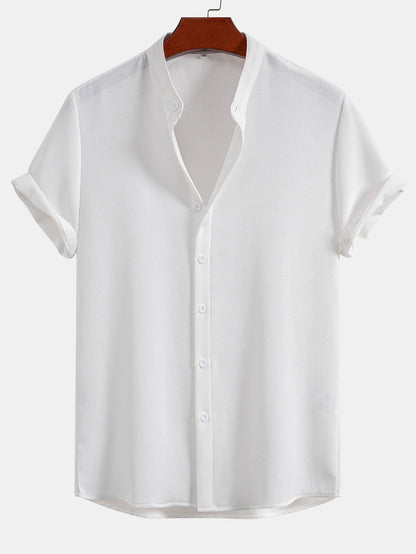 Waffle Textured Stand Collar Shirt