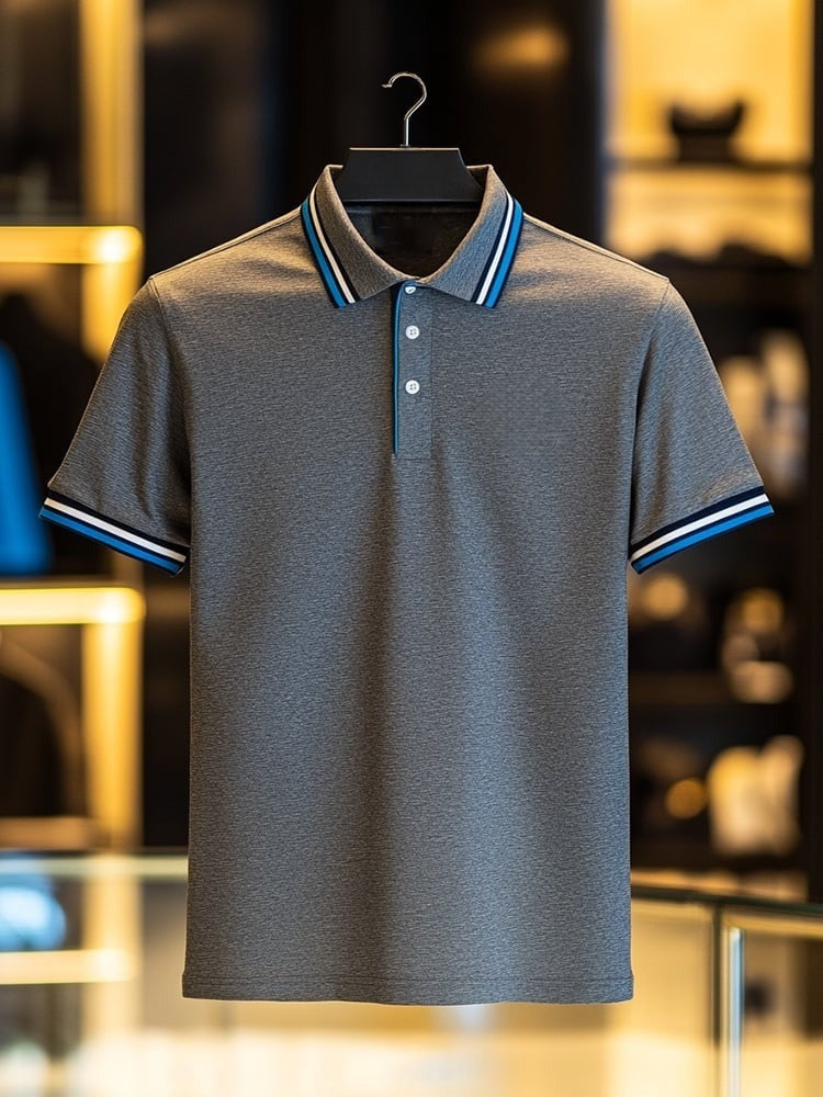 Men's Business Casual Logo Button Short Sleeve Polo Shirt
