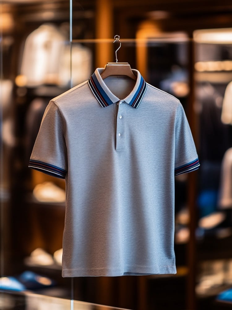 Men's Business Casual Logo Button Short Sleeve Polo Shirt