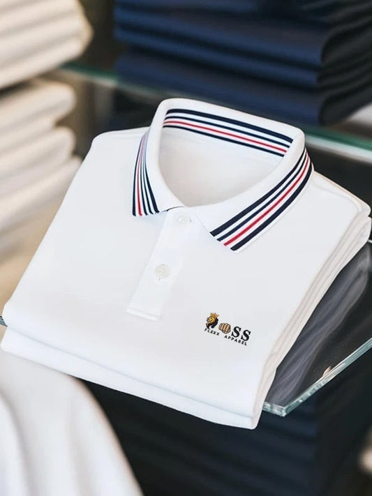 Men's Classic Business Logo Button Short Sleeve Polo Shirt