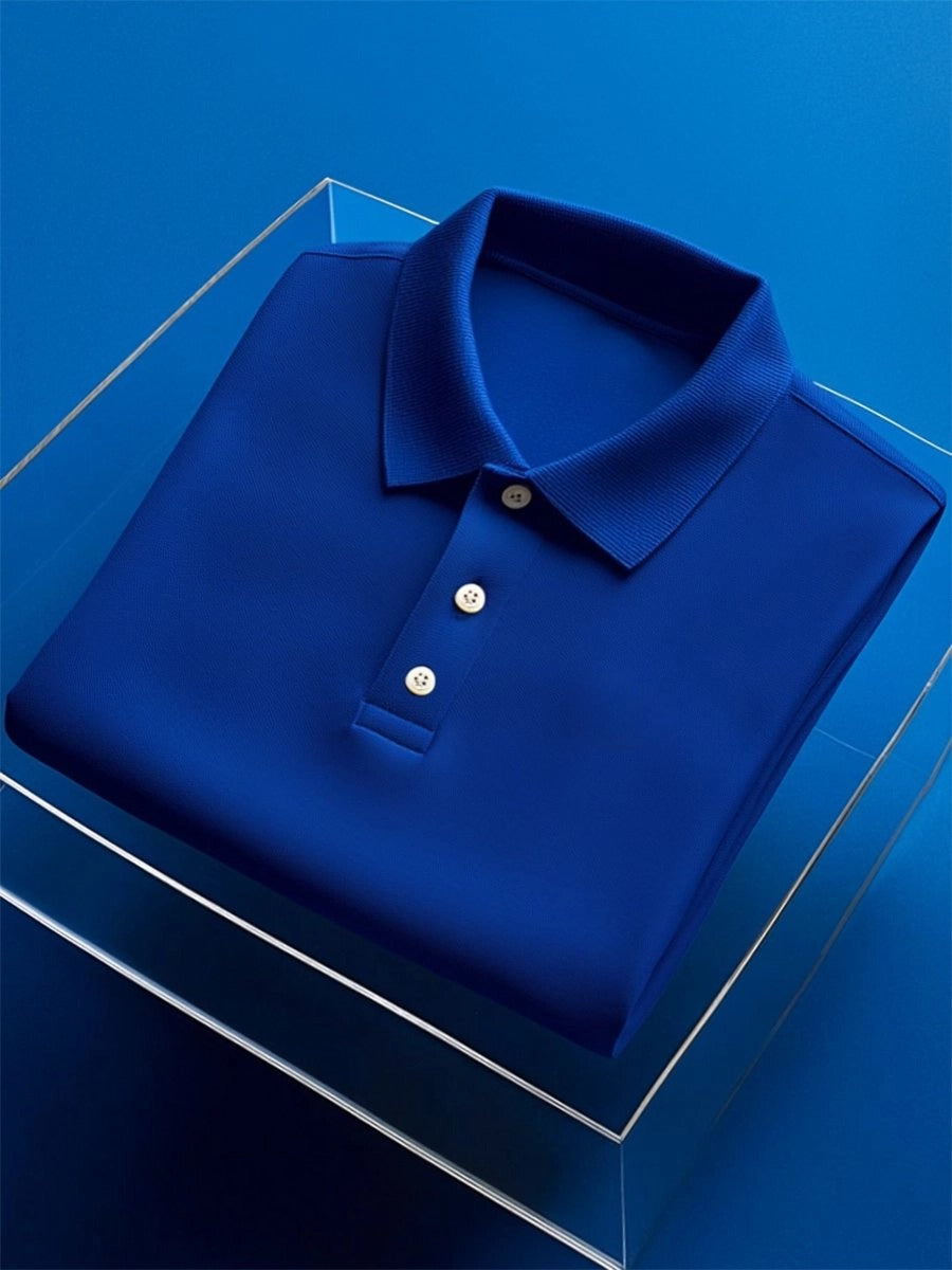 Men's Business Casual Embroidery Button Short Sleeve Polo Shirt