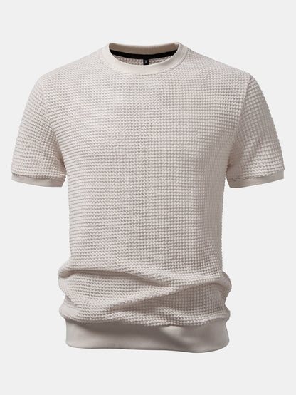 Short-Sleeve Waffle Ribbed Hem T-Shirt