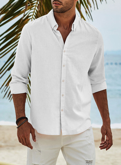 JMIERR Mens Cotton Linen Button Down Shirt Casual Stylish Long Sleeve Business Dress Shirts