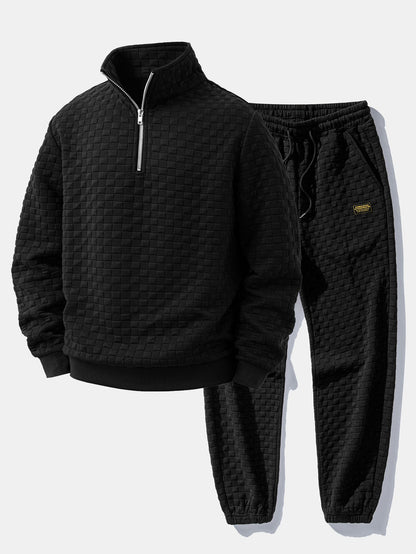 Checkerboard Jacquard Quarter Zip Sweatshirt & Jogger Pants