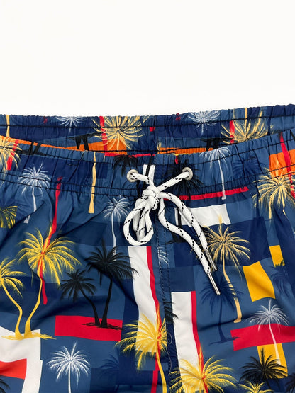 Palm Tree Color Block Print Swim Shorts