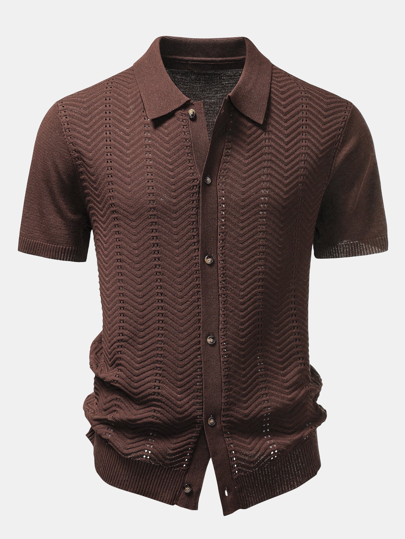 Textured Jacquard Button Up Knit Shirt
