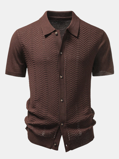 Textured Jacquard Button Up Knit Shirt