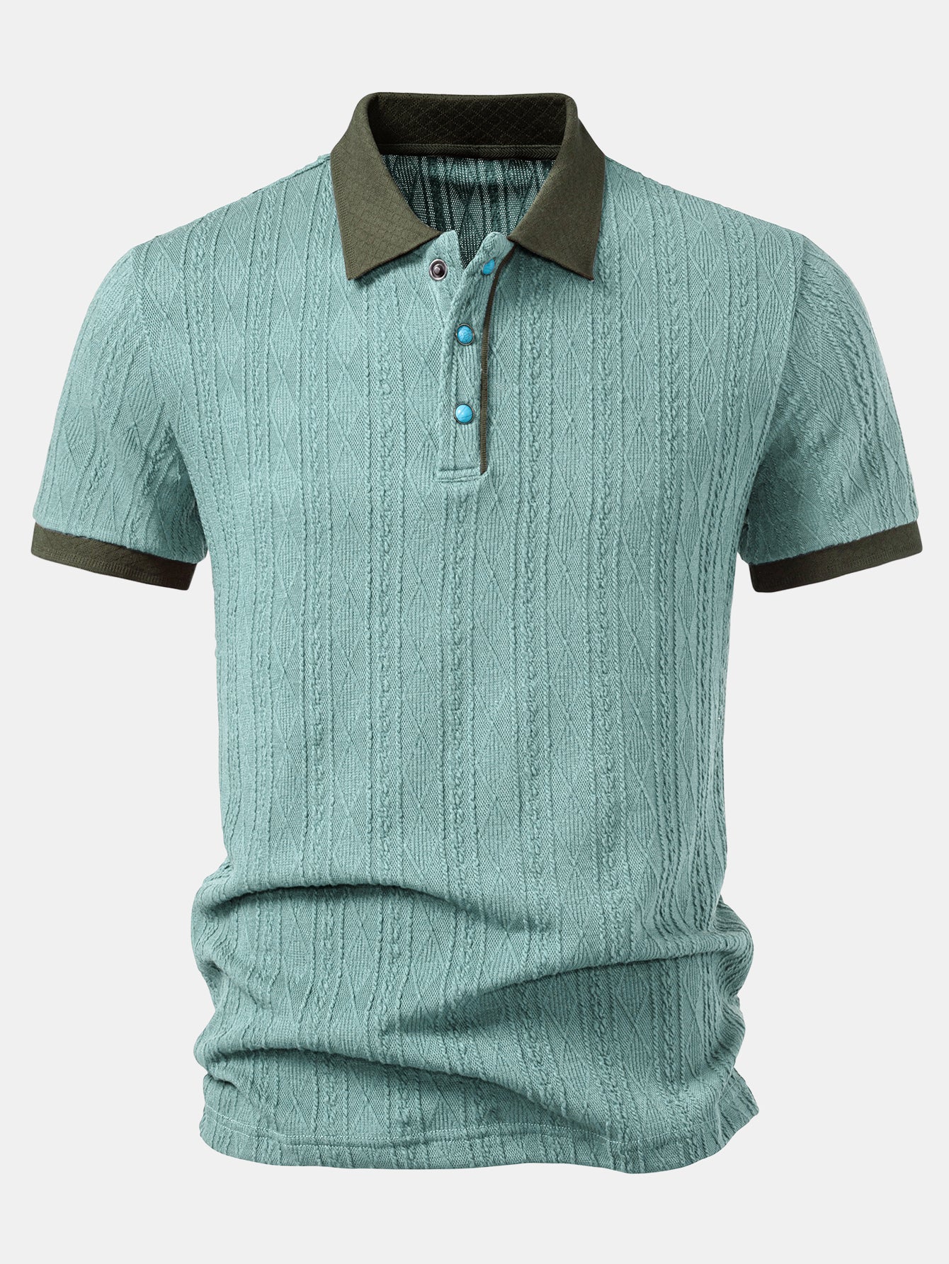 Contrast Collar Geometric Jacquard Knit Polo