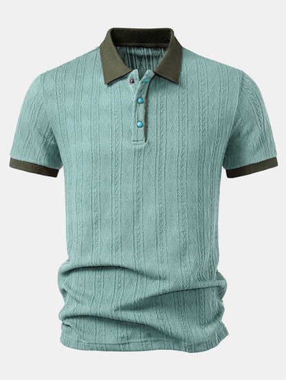 Contrast Collar Geometric Jacquard Knit Polo