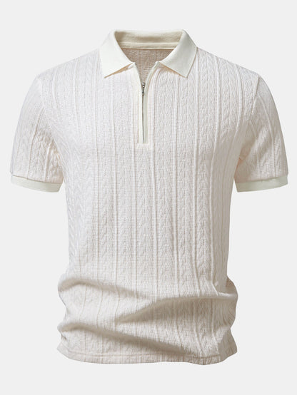 Wheat Ear Jacquard Zipper Knit Polo
