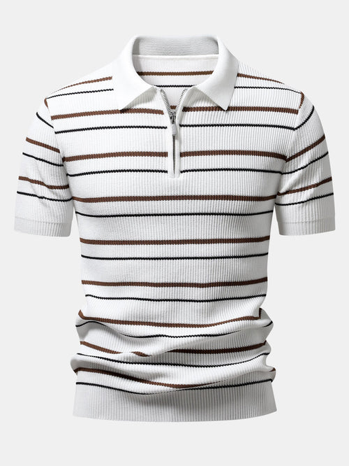 Stripe Waffle Zipper Knit Polo