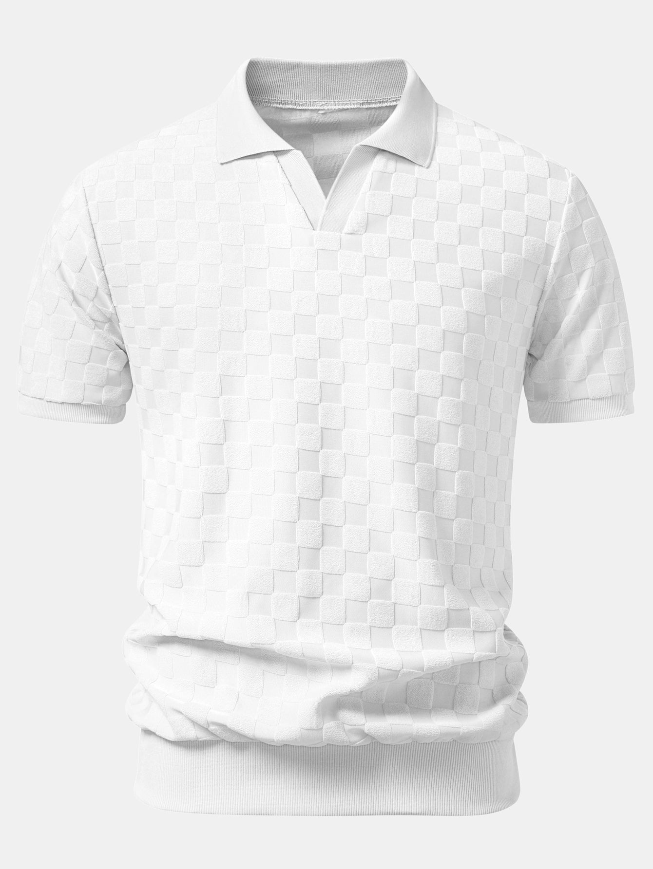 Checkerboard V-Neck Knit Polo