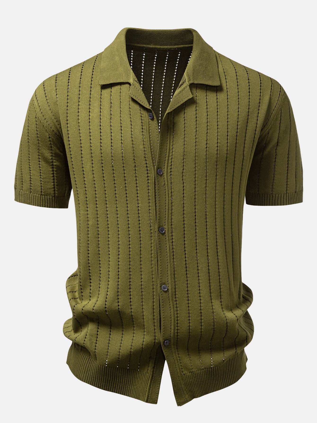 Stripe Button Up Open Knit Shirt
