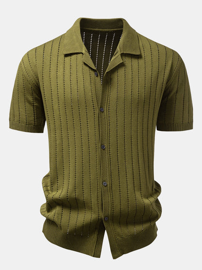 Stripe Button Up Open Knit Shirt