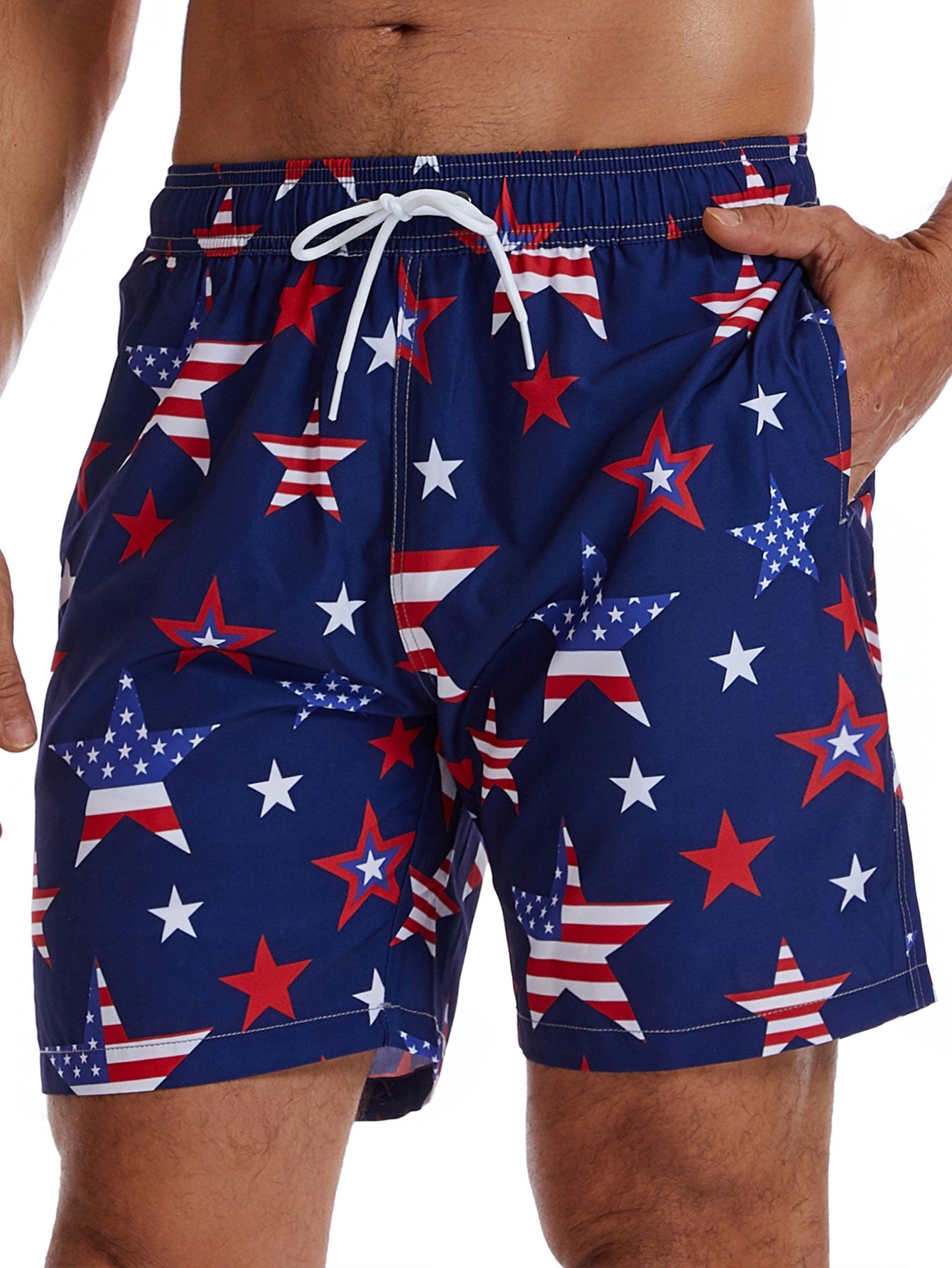 2 In 1 American Flag Star Print Swim Shorts