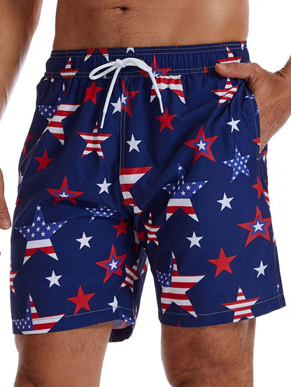 2 In 1 American Flag Star Print Swim Shorts