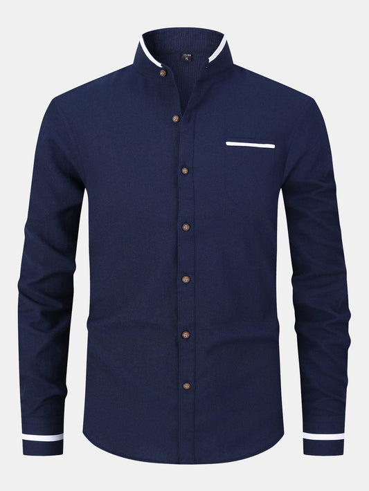 Long Sleeve Contrast Stand Collar Shirt
