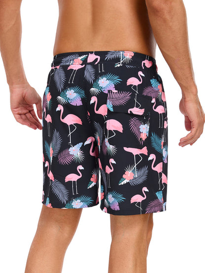2 In 1 Tropical Flamingo Print Swim Shorts