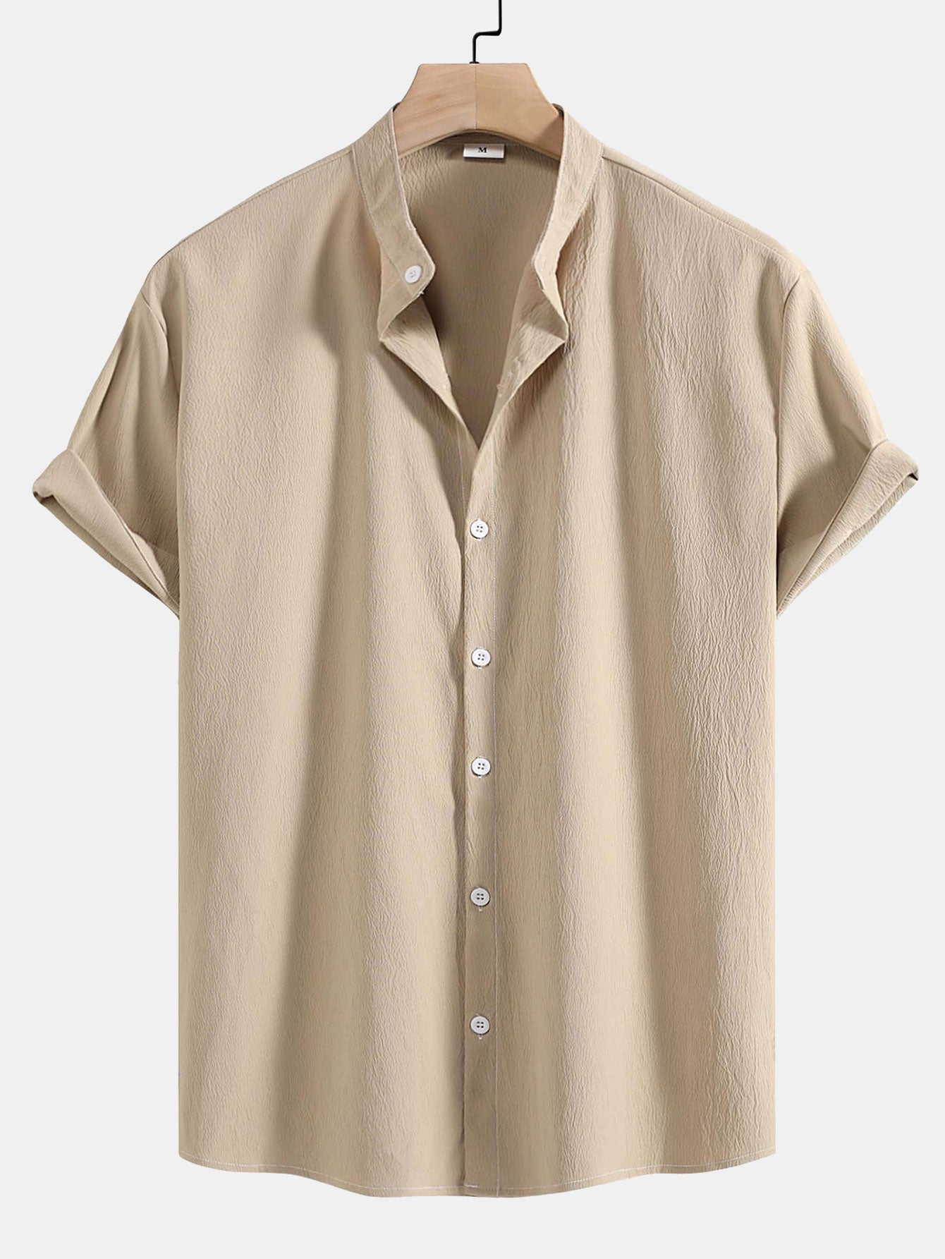 Crinkled Texture Stand Collar Shirt