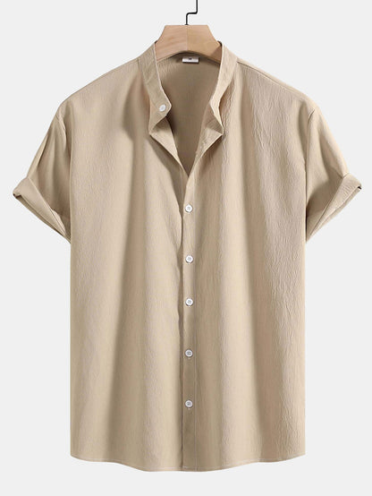 Crinkled Texture Stand Collar Shirt