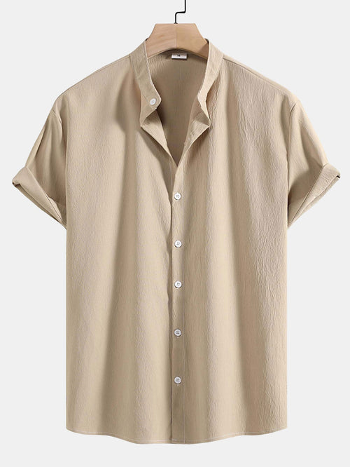 Crinkled Texture Stand Collar Shirt